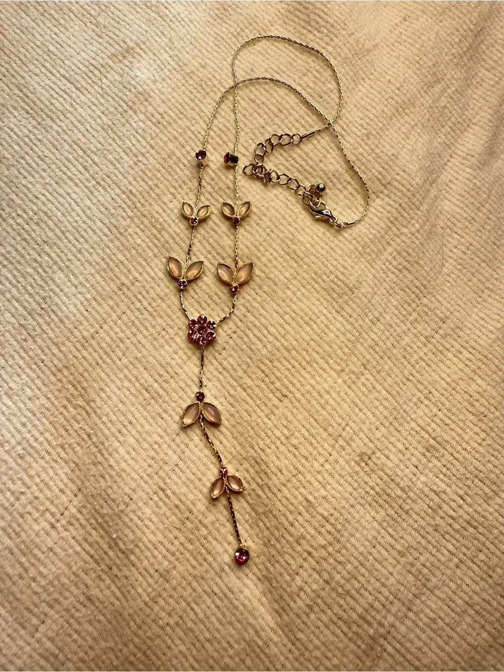 Y2K Pink Sakura Flower and Rhinestone Link Drop Necklace